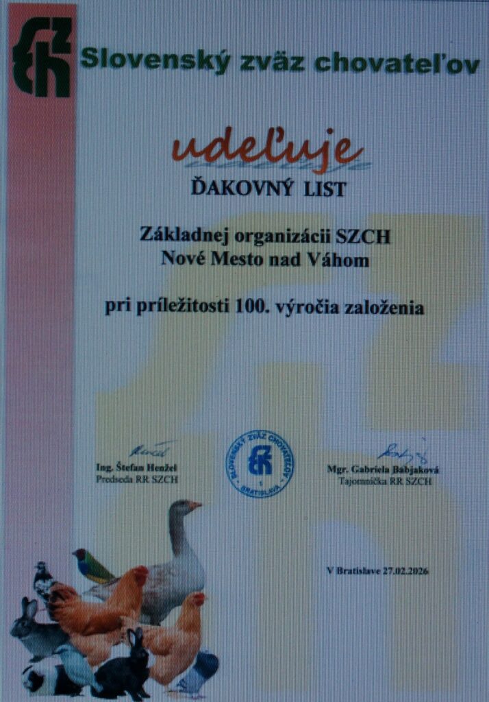 Ďakovný list Republikovej rady SZCH.